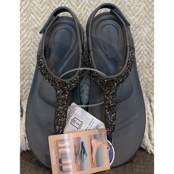 Aetrex Women’s Size 9 Skyler Thong Sandal pewter Grey embellished - Picture 4 of 10
